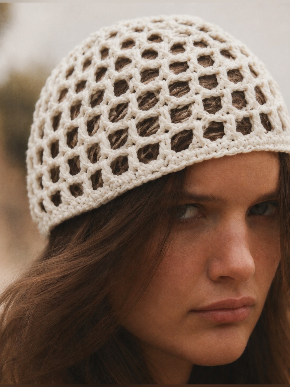 Zara NWT Women’s Ivory Crochet Beanie Hat Cozy Knit Winter Cap Handmade Skullcap
